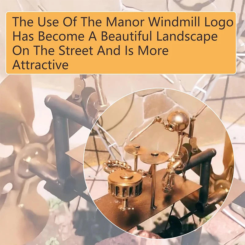 Handmade Metal Drummer Windmill Sculpture – Creative Garden & Courtyard Decoration | Musical Instrument-Themed Outdoor Statue