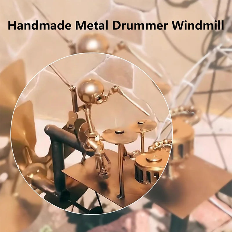 Handmade Metal Drummer Windmill Sculpture – Creative Garden & Courtyard Decoration | Musical Instrument-Themed Outdoor Statue
