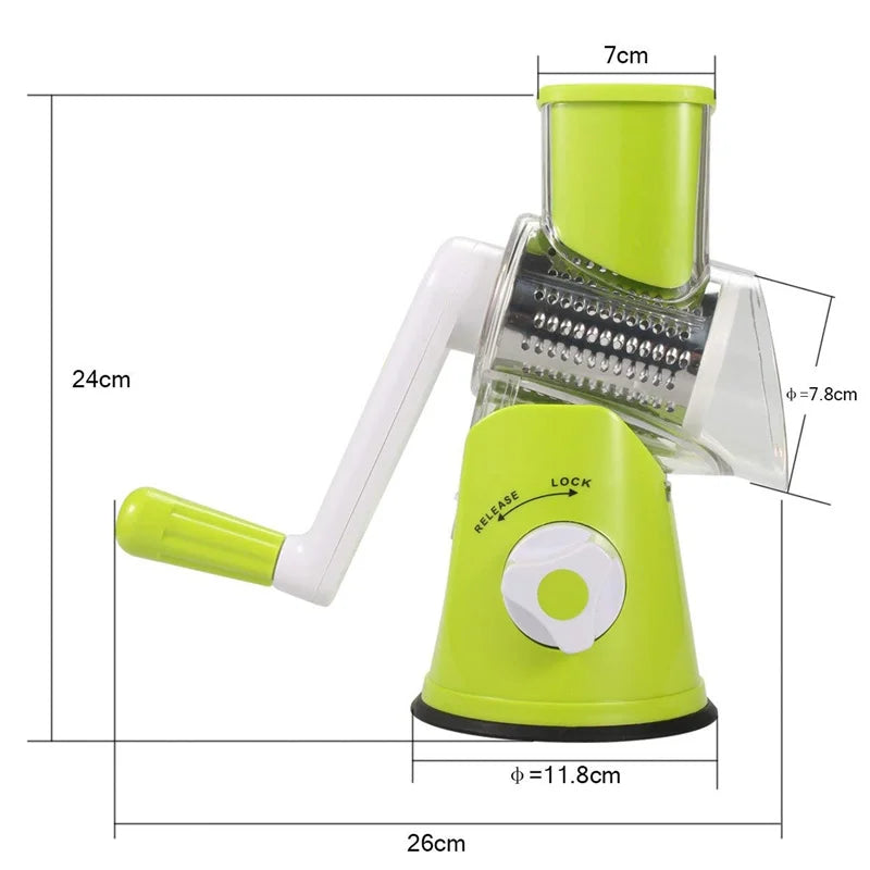Manual Rotary Vegetable Slicer Cutter Kitchen Vegetable Cheese Grater Chopper with 3 Sharp Stainless Steel Drums KC0082