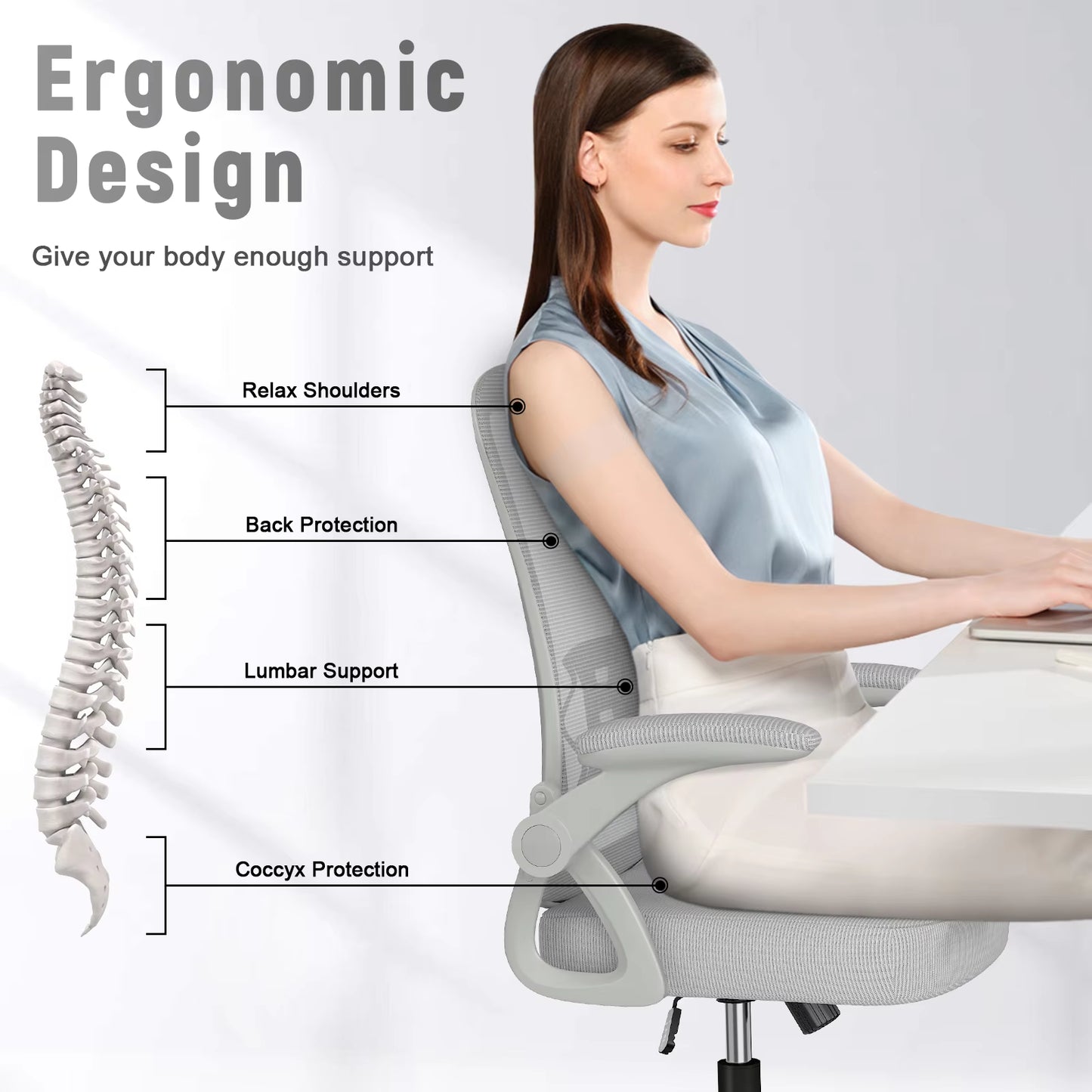 Ergonomic Office Chair with Slide Seat Mesh Seat Adjustable Lumbar Support Angle and Height Adjustable Home Office Gaming Chair