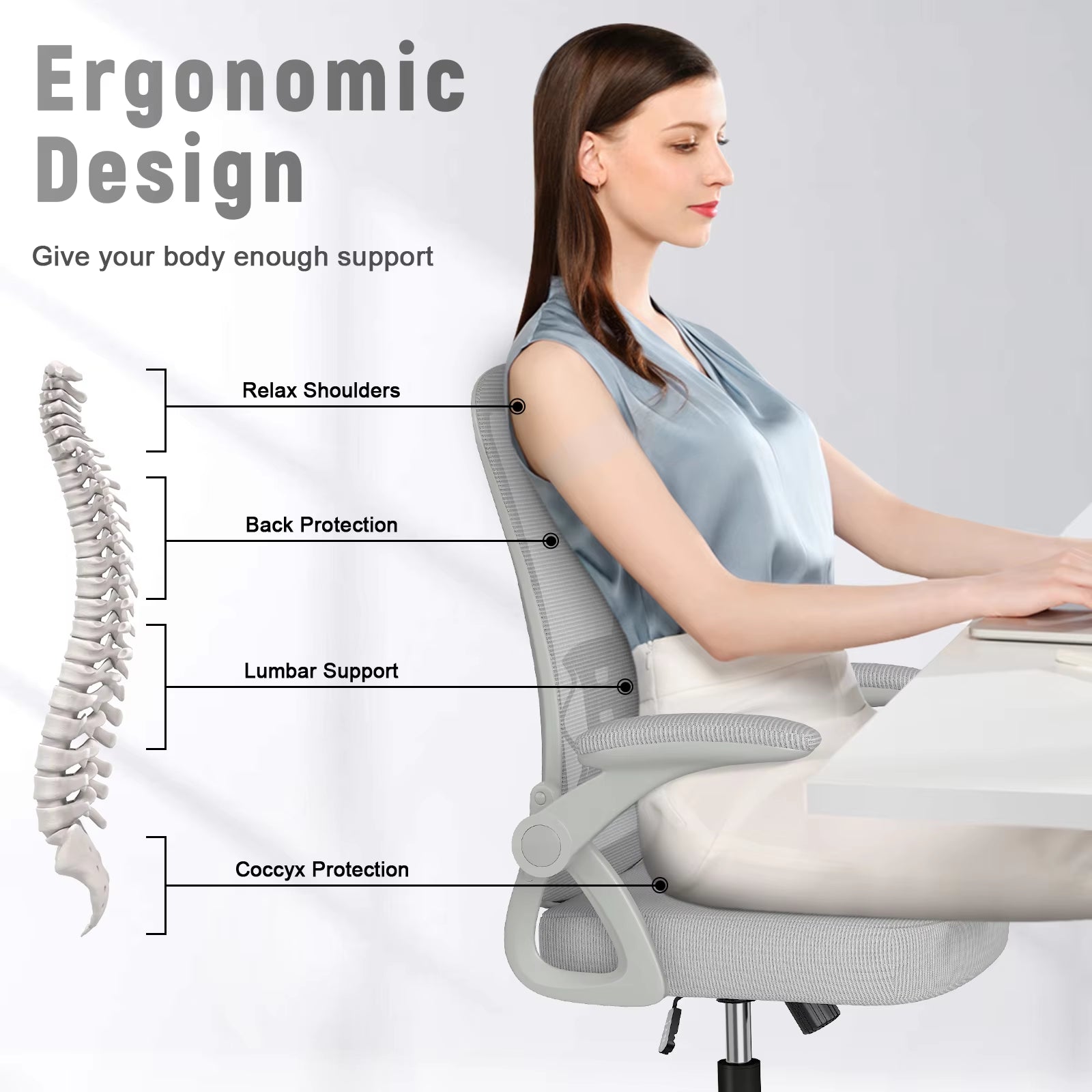 Ergonomic Office Chair with Slide Seat Mesh Seat Adjustable Lumbar Support Angle and Height Adjustable Home Office Gaming Chair