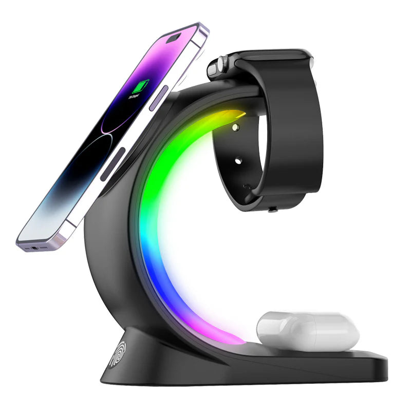 4-in-1 Magnetic Wireless Charging Station – Fast Charger with Atmosphere Light for iPhone, Apple Watch & AirPods Pro