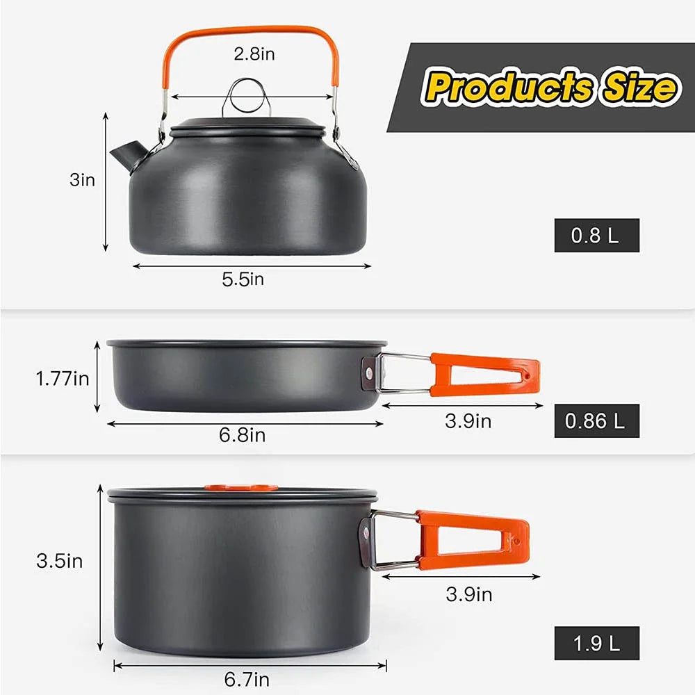 Camping Cookware Set – Outdoor Non-Stick Cooking & Tableware Kit with Teapot for 2–3 People | Travel & Picnic Essentials