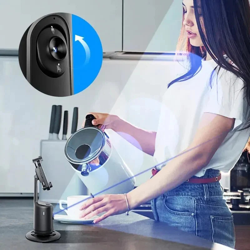 360° AI Auto Face Tracking Smart Gimbal – Phone Holder Stabilizer for Vlogging, Live Streaming, Video Recording & Tripod Use