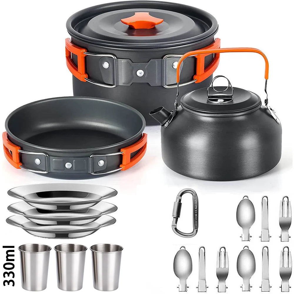 Camping Cookware Set – Outdoor Non-Stick Cooking & Tableware Kit with Teapot for 2–3 People | Travel & Picnic Essentials