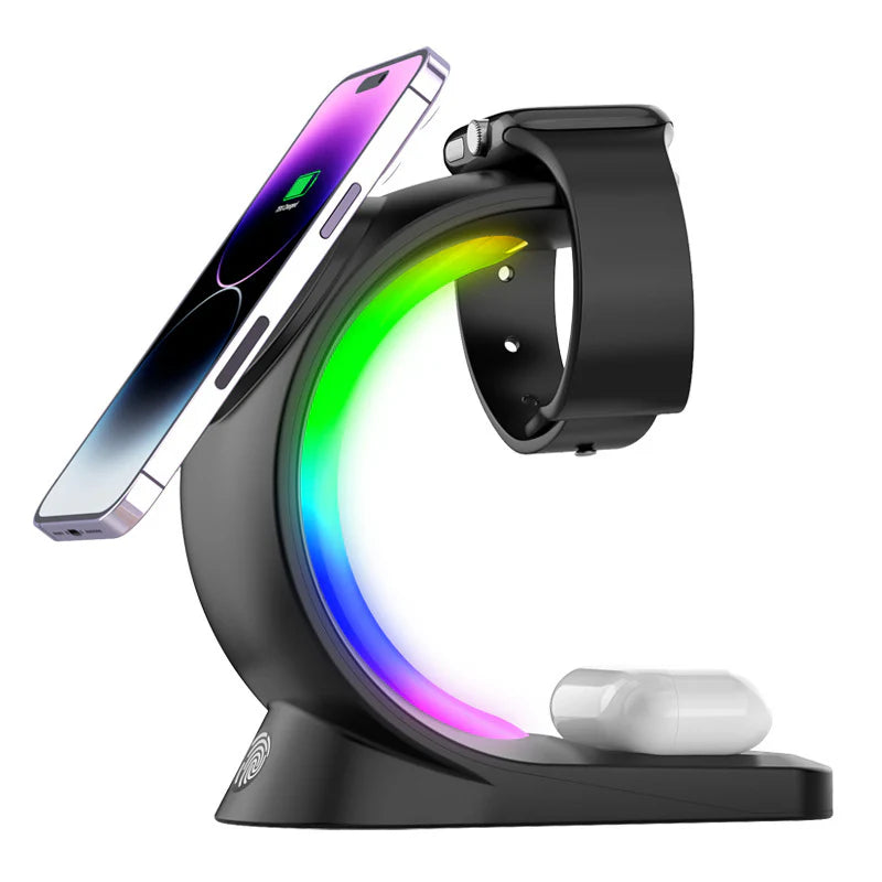 4-in-1 Magnetic Wireless Charging Station – Fast Charger with Atmosphere Light for iPhone, Apple Watch & AirPods Pro