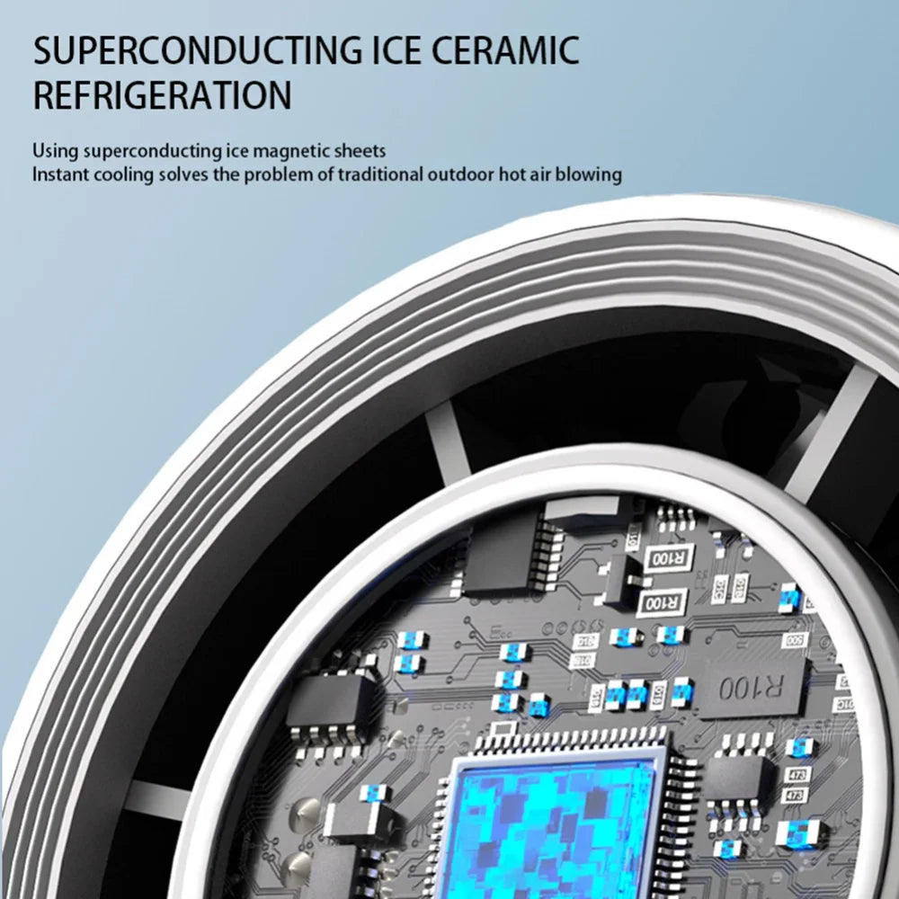 "100 Turbos Mini USB Cold Fan – Super Fast Turbo Speed with Digital Display | Ice-Chilled Air for Camping, Office, Dorm & Outdoor Use"
