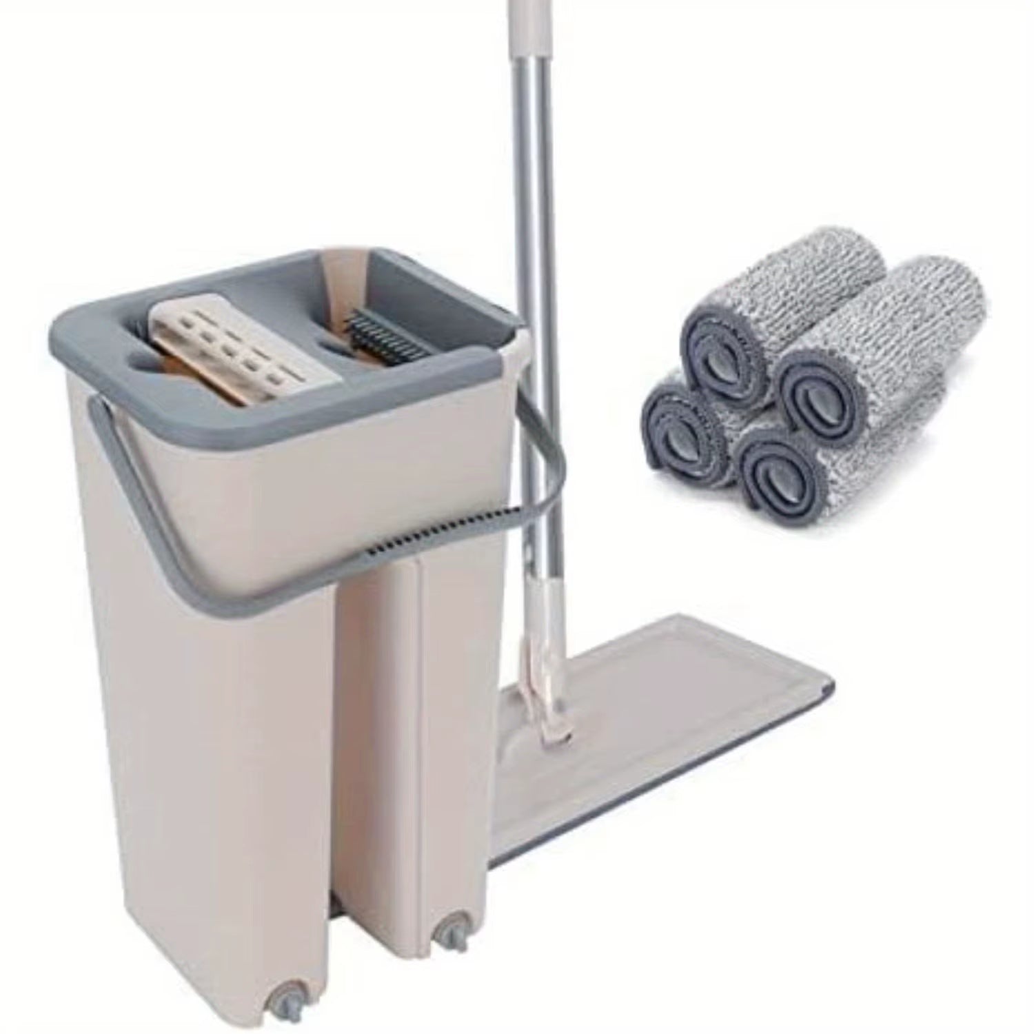 Mop and Bucket Set, Floor Mop and Bucket System Set, 360° Flat Squeezed Microfiber Mop, Household Floor Tile Cleaning, with 4 We