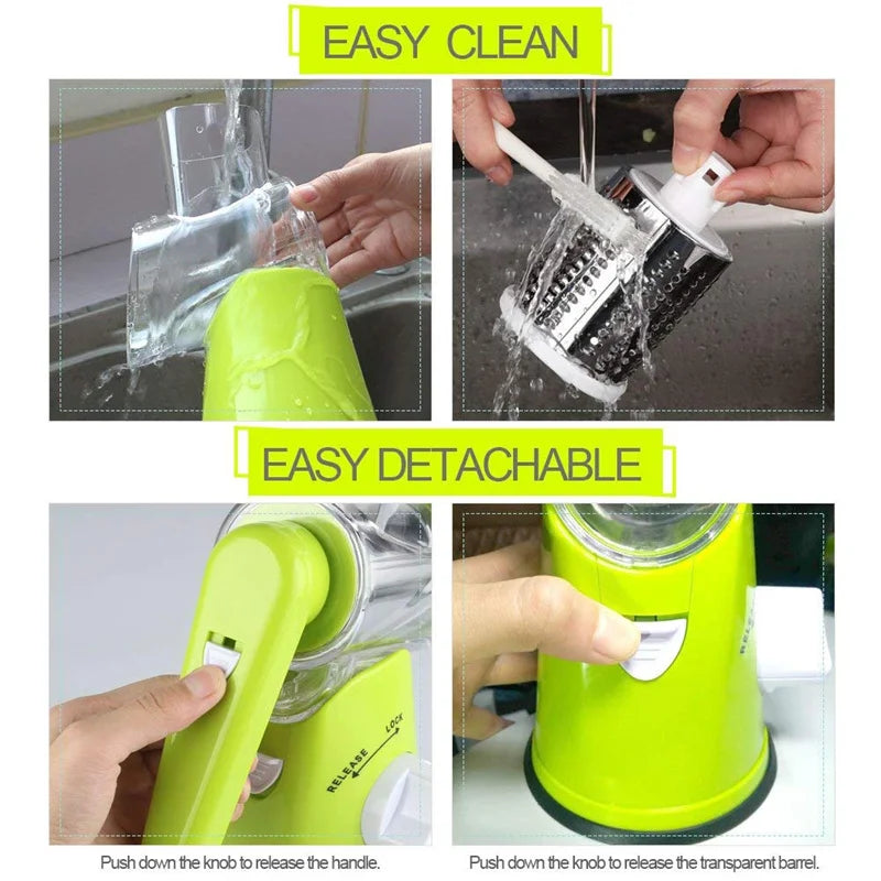 Manual Rotary Vegetable Slicer Cutter Kitchen Vegetable Cheese Grater Chopper with 3 Sharp Stainless Steel Drums KC0082