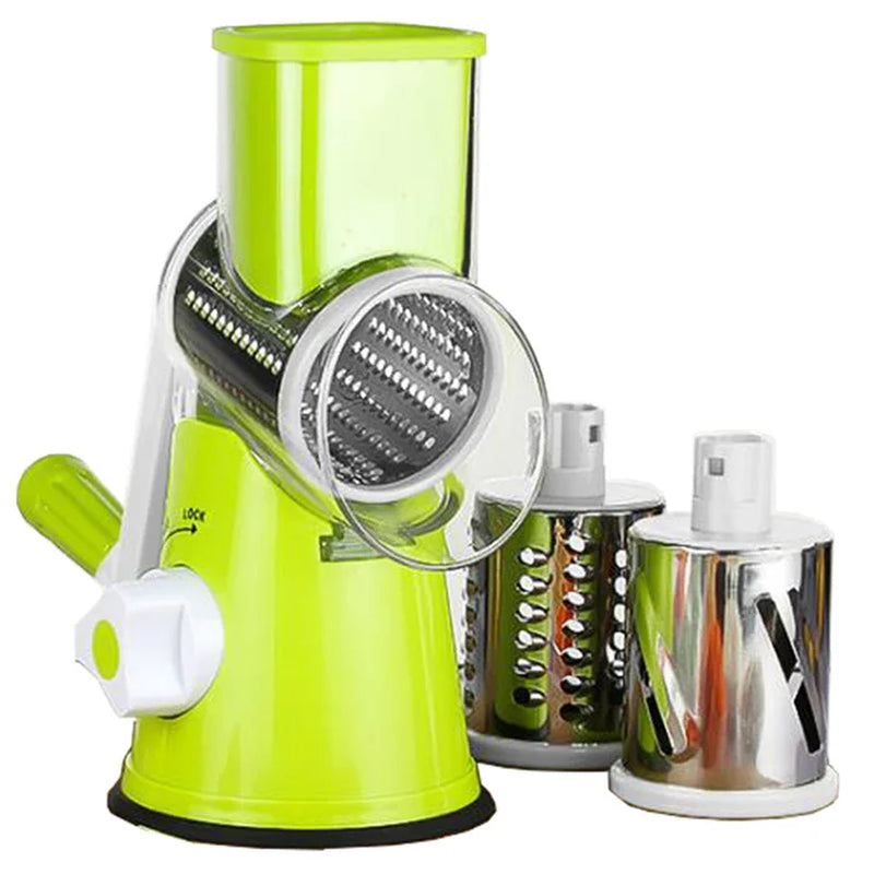 Manual Rotary Vegetable Slicer Cutter Kitchen Vegetable Cheese Grater Chopper with 3 Sharp Stainless Steel Drums KC0082