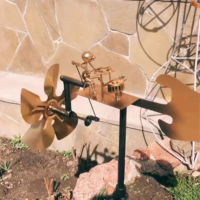 Handmade Metal Drummer Windmill Sculpture – Creative Garden & Courtyard Decoration | Musical Instrument-Themed Outdoor Statue