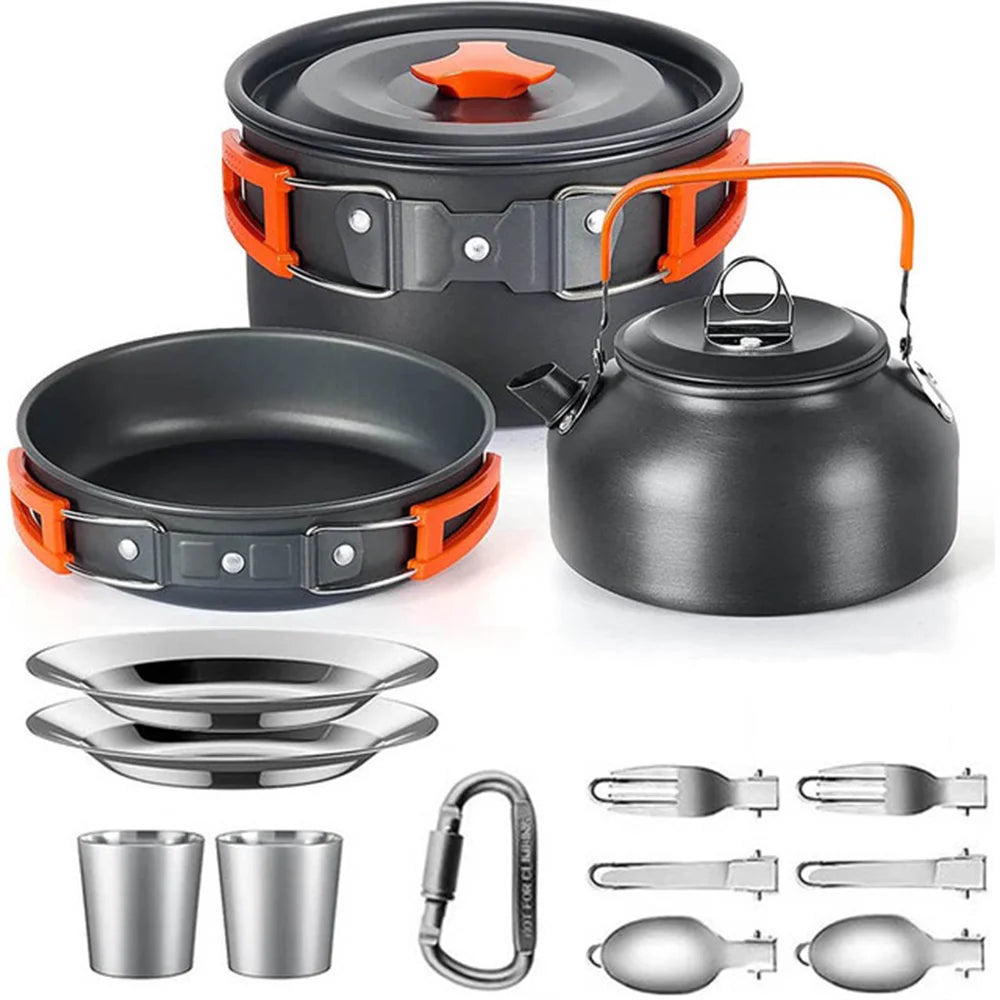 Camping Cookware Set – Outdoor Non-Stick Cooking & Tableware Kit with Teapot for 2–3 People | Travel & Picnic Essentials