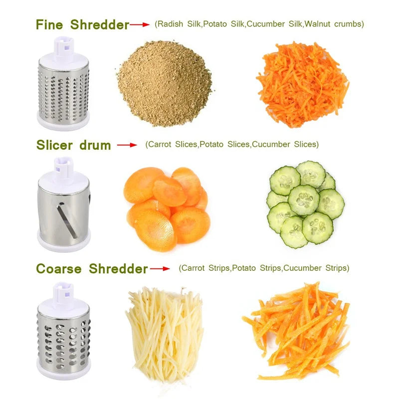 Manual Rotary Vegetable Slicer Cutter Kitchen Vegetable Cheese Grater Chopper with 3 Sharp Stainless Steel Drums KC0082
