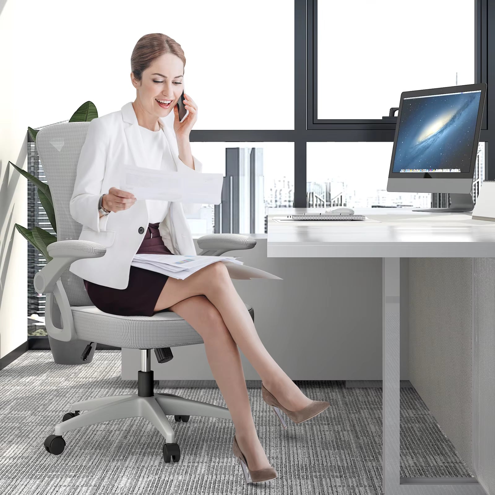 Ergonomic Office Chair with Slide Seat Mesh Seat Adjustable Lumbar Support Angle and Height Adjustable Home Office Gaming Chair