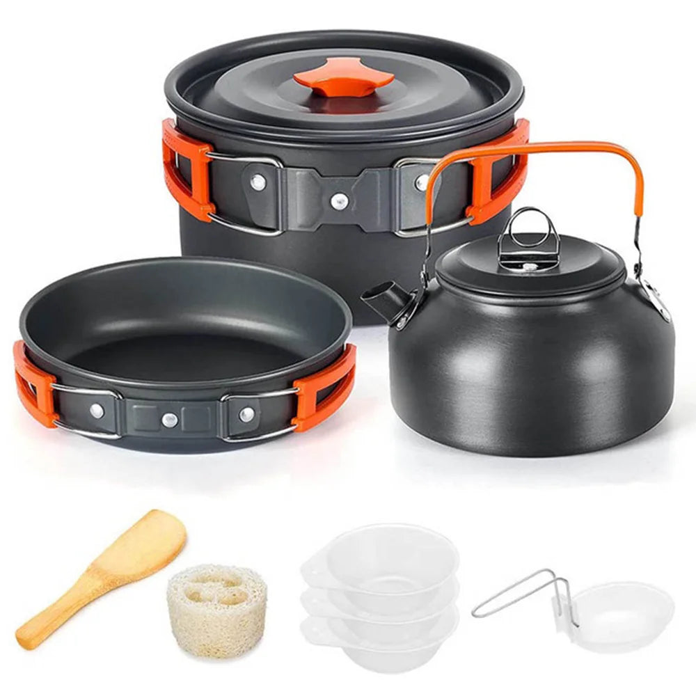 Camping Cookware Set – Outdoor Non-Stick Cooking & Tableware Kit with Teapot for 2–3 People | Travel & Picnic Essentials
