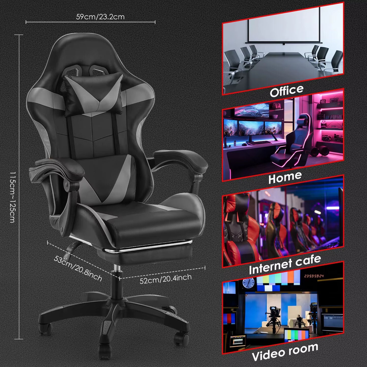 Gaming Chair Ergonomic Computer Chair Office Chair Desk Swivel Chair Adjustable Reclining Footrest Cushion,Massage Pillow