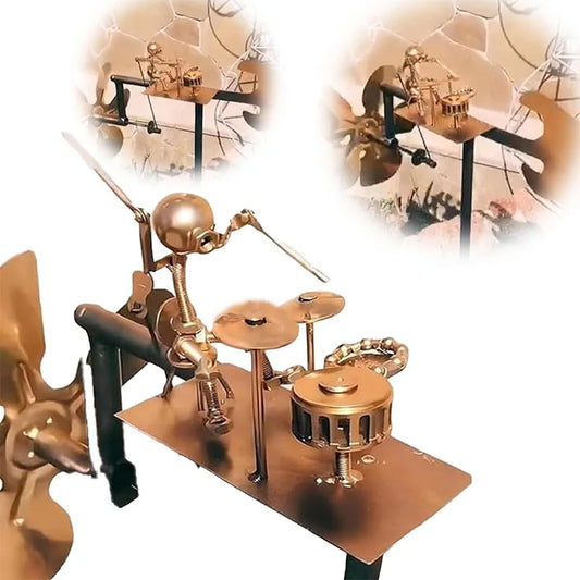 Handmade Metal Drummer Windmill Sculpture – Creative Garden & Courtyard Decoration | Musical Instrument-Themed Outdoor Statue