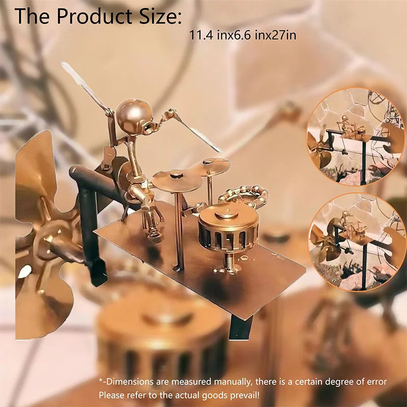 Handmade Metal Drummer Windmill Sculpture – Creative Garden & Courtyard Decoration | Musical Instrument-Themed Outdoor Statue