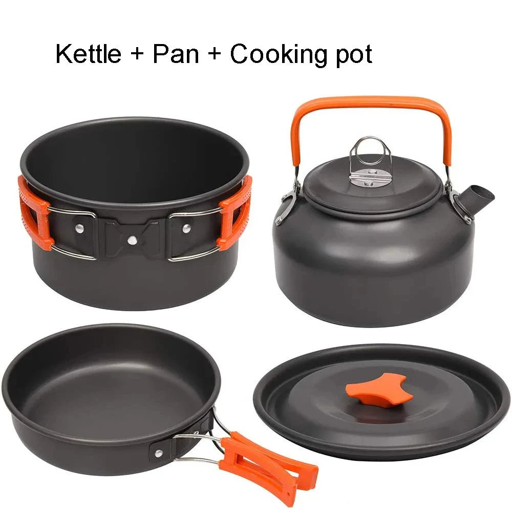 Camping Cookware Set – Outdoor Non-Stick Cooking & Tableware Kit with Teapot for 2–3 People | Travel & Picnic Essentials