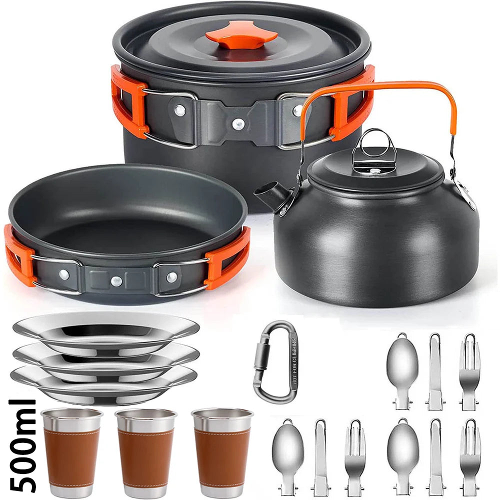 Camping Cookware Set – Outdoor Non-Stick Cooking & Tableware Kit with Teapot for 2–3 People | Travel & Picnic Essentials