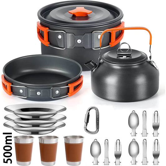 Camping Cookware Set – Outdoor Non-Stick Cooking & Tableware Kit with Teapot for 2–3 People | Travel & Picnic Essentials