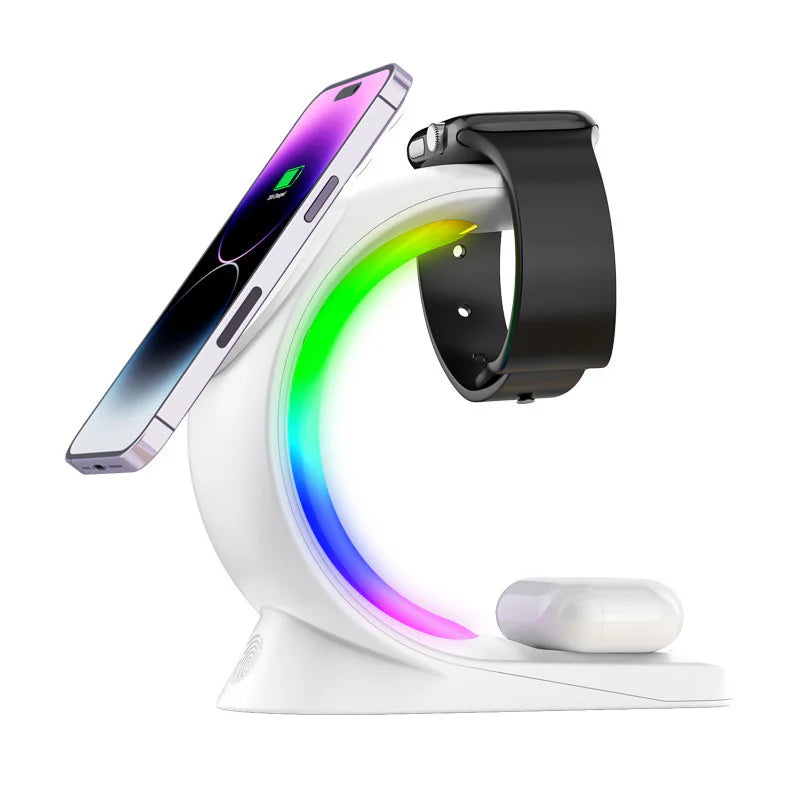 4-in-1 Magnetic Wireless Charging Station – Fast Charger with Atmosphere Light for iPhone, Apple Watch & AirPods Pro