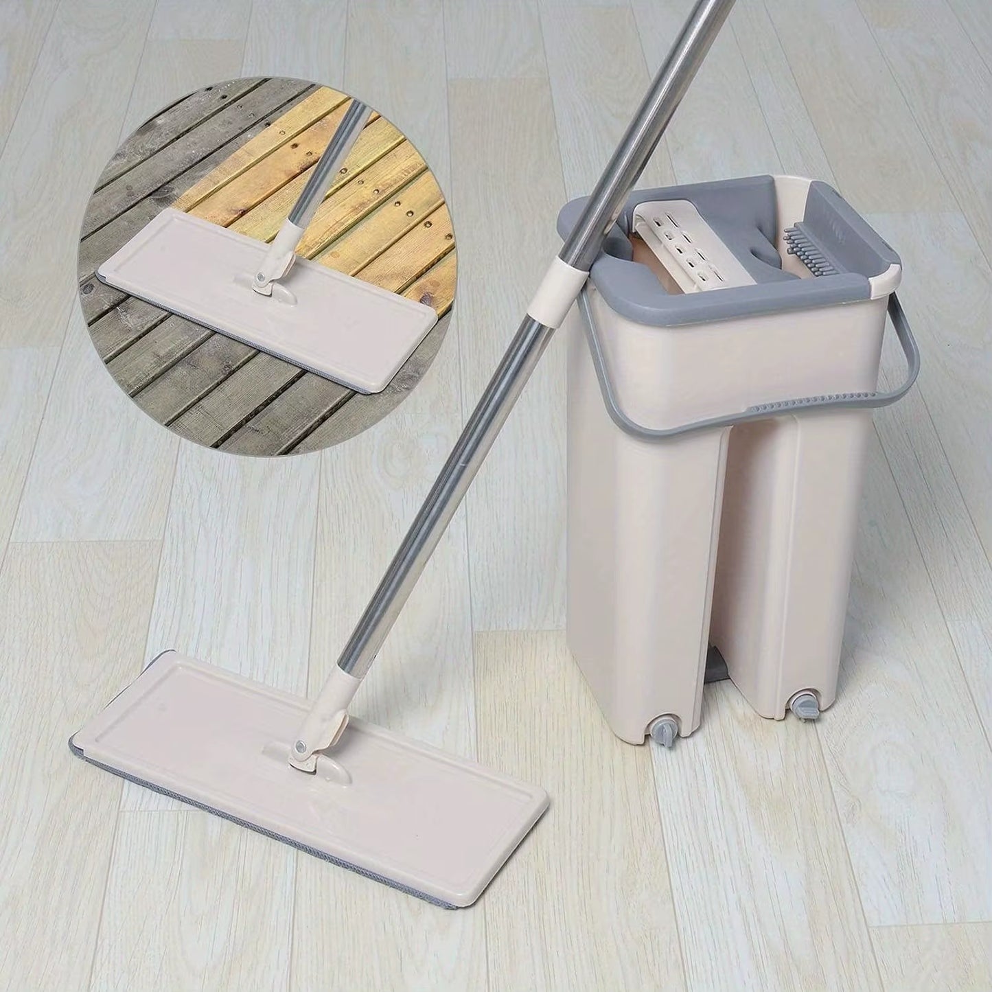 Mop and Bucket Set, Floor Mop and Bucket System Set, 360° Flat Squeezed Microfiber Mop, Household Floor Tile Cleaning, with 4 We