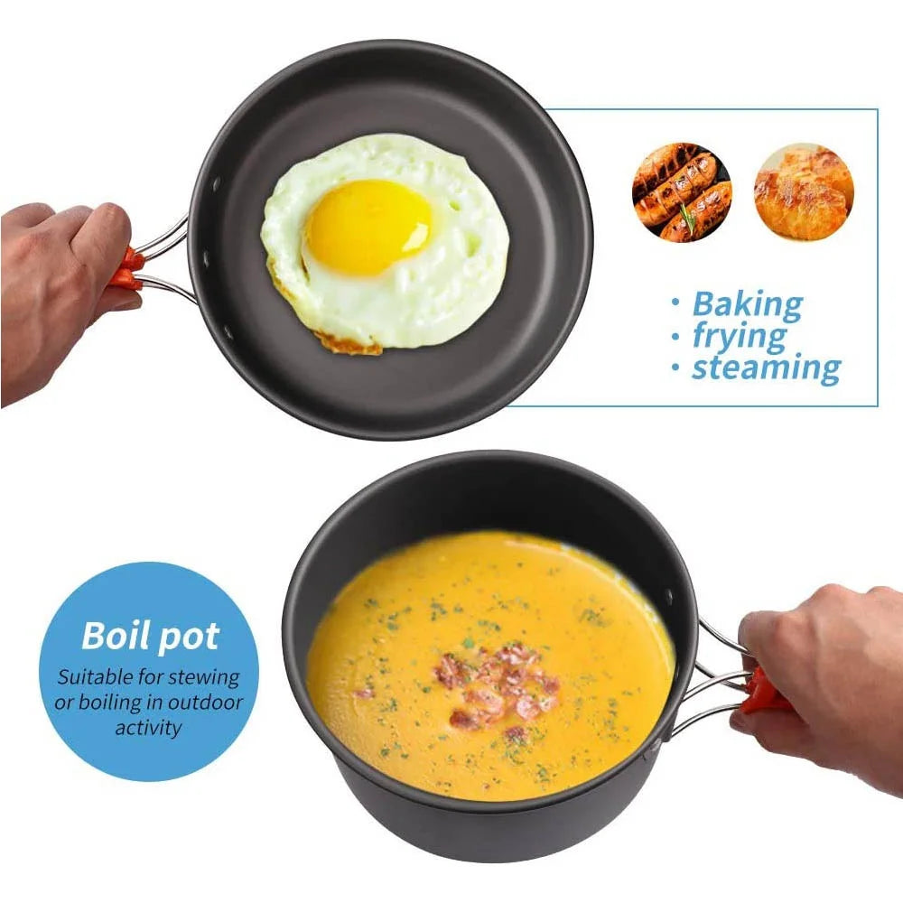 Camping Cookware Set – Outdoor Non-Stick Cooking & Tableware Kit with Teapot for 2–3 People | Travel & Picnic Essentials