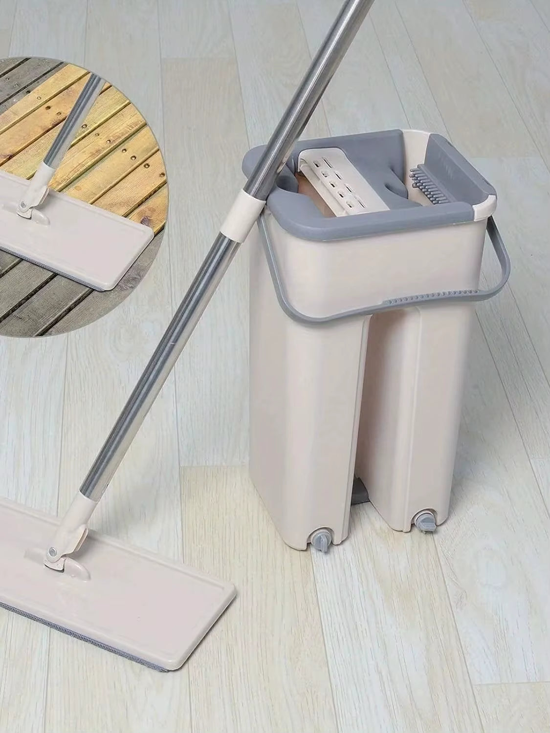 Mop and Bucket Set, Floor Mop and Bucket System Set, 360° Flat Squeezed Microfiber Mop, Household Floor Tile Cleaning, with 4 We