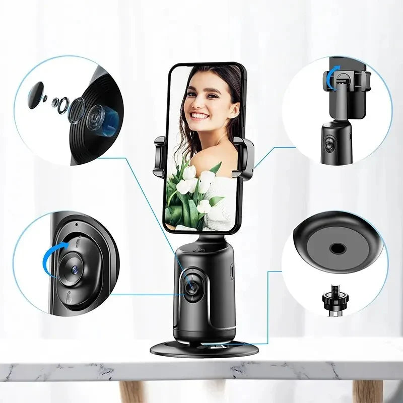 360° AI Auto Face Tracking Smart Gimbal – Phone Holder Stabilizer for Vlogging, Live Streaming, Video Recording & Tripod Use